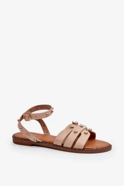 Boto Sandały Płaskie*Zdobione Sandały Damskie Na Płaskim Obcasie Beżowe Ianaera