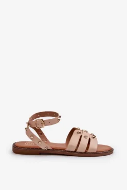 Boto Sandały Płaskie*Zdobione Sandały Damskie Na Płaskim Obcasie Beżowe Ianaera