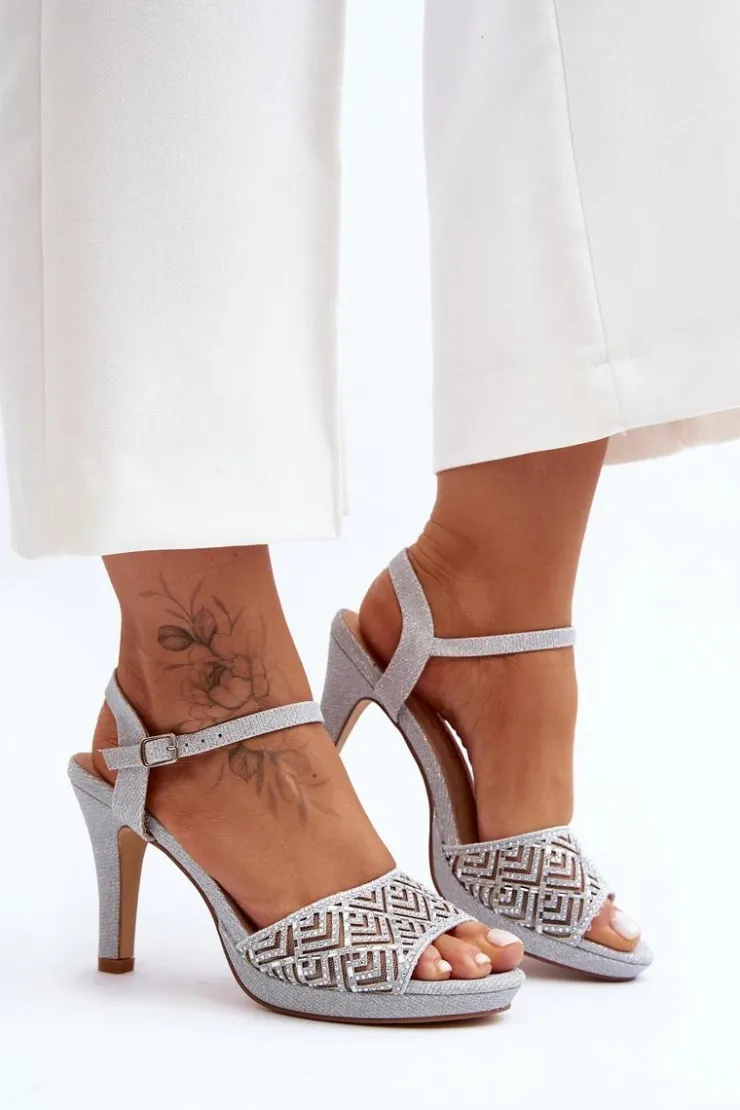 Sale D&A Zdobione Sandały Na Obcasie MR1038-44 Srebrne Srebrny