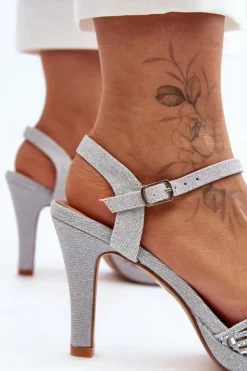 Sale D&A Zdobione Sandały Na Obcasie MR1038-44 Srebrne Srebrny