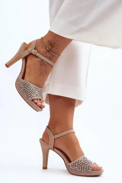 Sale D&A Zdobione Sandały Na Obcasie MR1038-44 Różowe Złoto Różowy