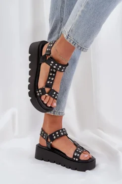 Damskie Boto Zdobione Sandały Na Platformie Czarne Tatellia