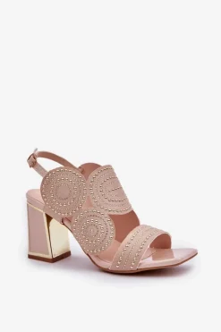 Boto Sandały Na Słupku|Sandały Z Cholewką*Zdobione Sandały Na Słupku Beżowe Delariona