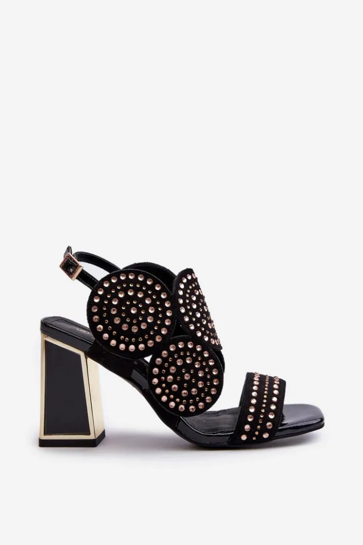 Damskie buty S.Barski Sandały Na Obcasie*Zdobione Sandały Na Słupku D&A CR026 Czarne