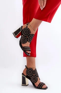 Damskie buty S.Barski Sandały Na Obcasie*Zdobione Sandały Na Słupku D&A CR026 Czarne