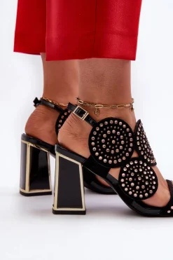 Damskie buty S.Barski Sandały Na Obcasie*Zdobione Sandały Na Słupku D&A CR026 Czarne