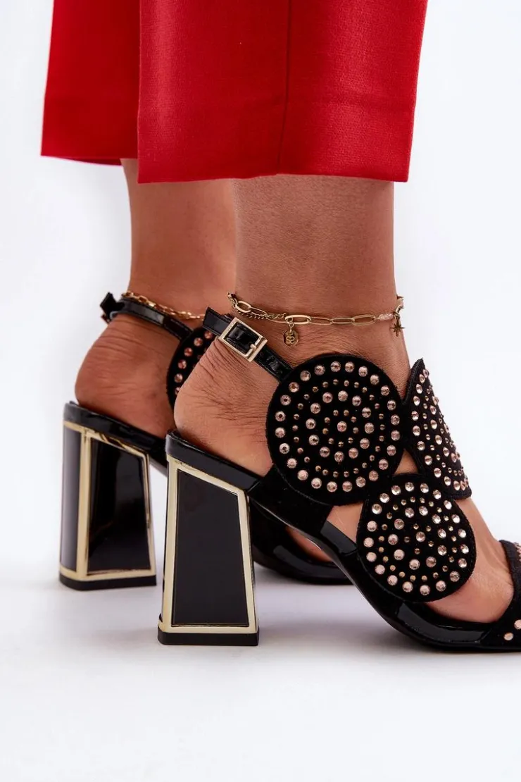 Damskie buty S.Barski Sandały Na Obcasie*Zdobione Sandały Na Słupku D&A CR026 Czarne