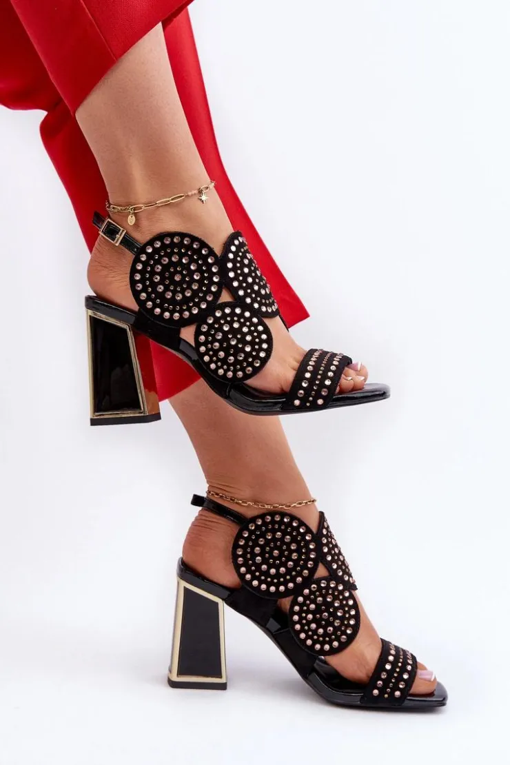 Damskie buty S.Barski Sandały Na Obcasie*Zdobione Sandały Na Słupku D&A CR026 Czarne