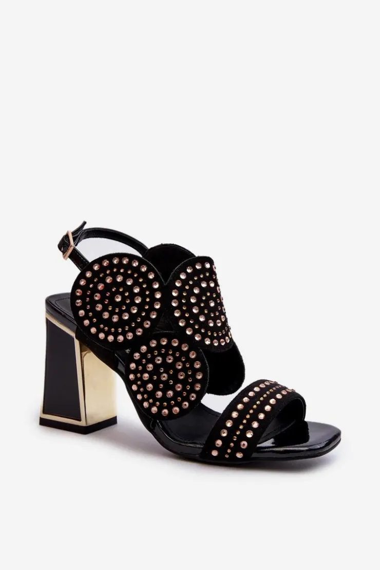 Damskie buty S.Barski Sandały Na Obcasie*Zdobione Sandały Na Słupku D&A CR026 Czarne