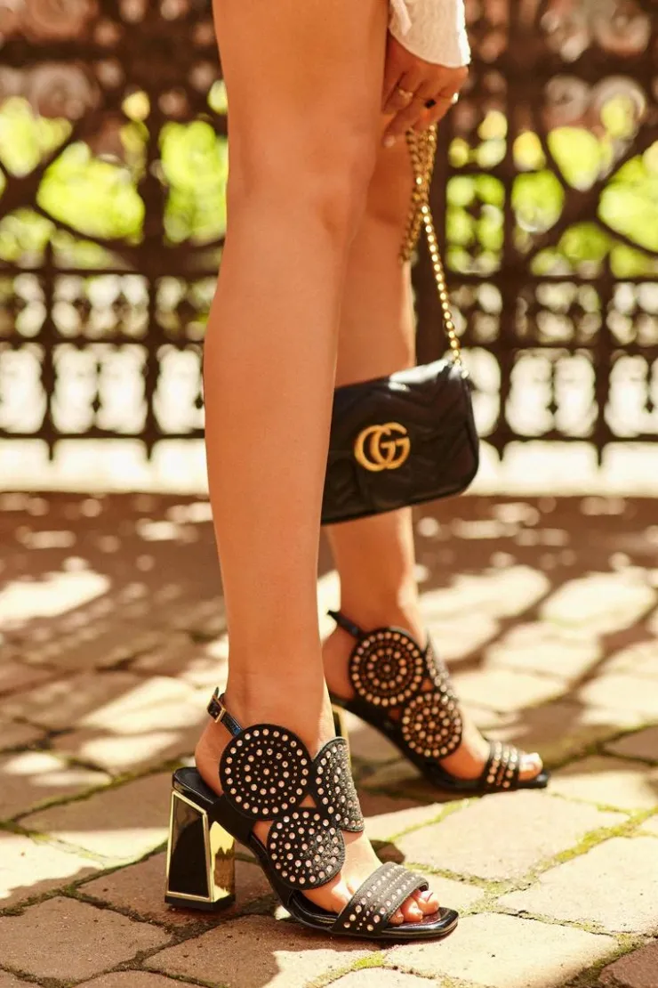 Damskie buty S.Barski Sandały Na Obcasie*Zdobione Sandały Na Słupku D&A CR026 Czarne