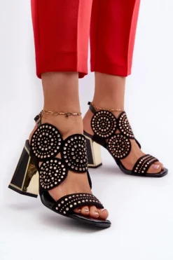 Damskie buty S.Barski Sandały Na Obcasie*Zdobione Sandały Na Słupku D&A CR026 Czarne