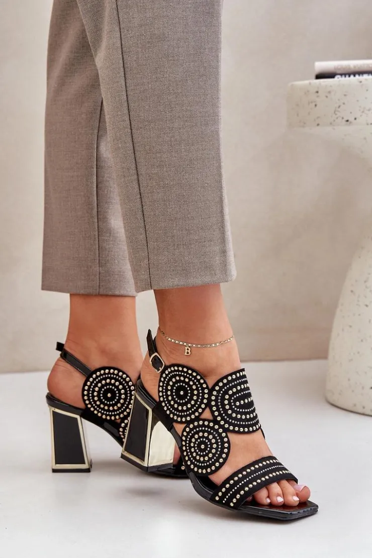 Boto Sandały Na Obcasie*Zdobione Sandały Na Słupku Czarne Delariona