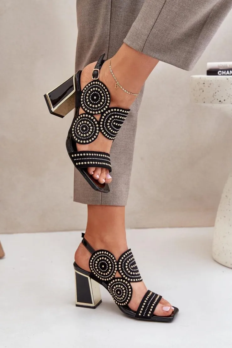 Boto Sandały Na Obcasie*Zdobione Sandały Na Słupku Czarne Delariona