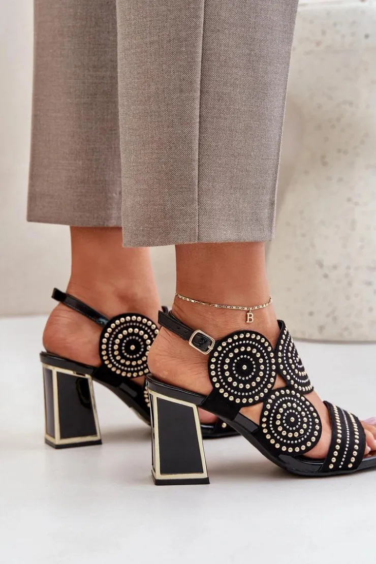 Boto Sandały Na Obcasie*Zdobione Sandały Na Słupku Czarne Delariona