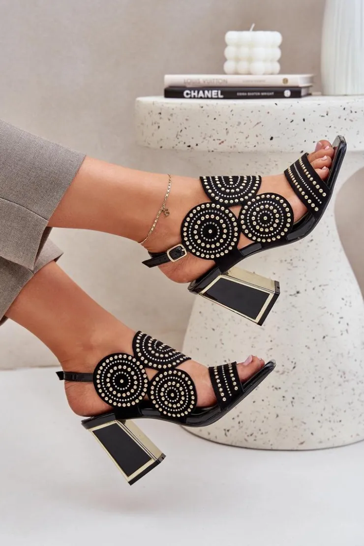 Boto Sandały Na Obcasie*Zdobione Sandały Na Słupku Czarne Delariona