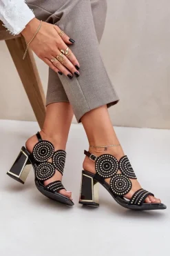 Boto Sandały Na Obcasie*Zdobione Sandały Na Słupku Czarne Delariona