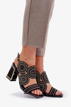 Boto Sandały Na Obcasie*Zdobione Sandały Na Słupku Czarne Delariona