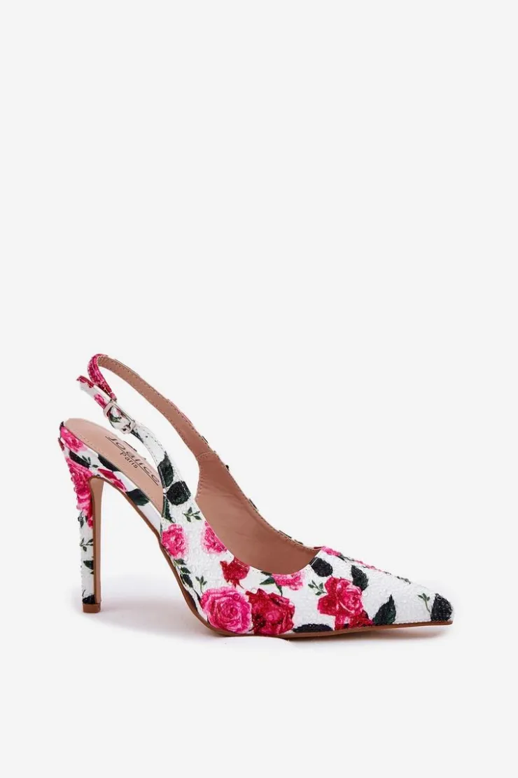 Clearance Boto Zdobione Sandały Na Szpilce W Róże Białe Vevessa