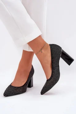 Clearance Buty damskie Vinceza Zdobione Siateczkowe Czółenka Na Słupku Vinceza 62211 Czarne Czarny