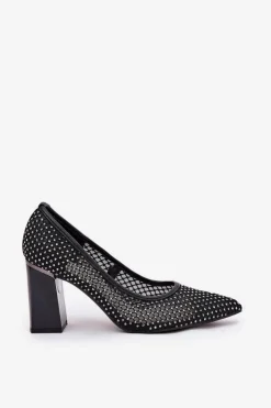 Clearance Buty damskie Vinceza Zdobione Siateczkowe Czółenka Na Słupku Vinceza 62211 Czarne Czarny