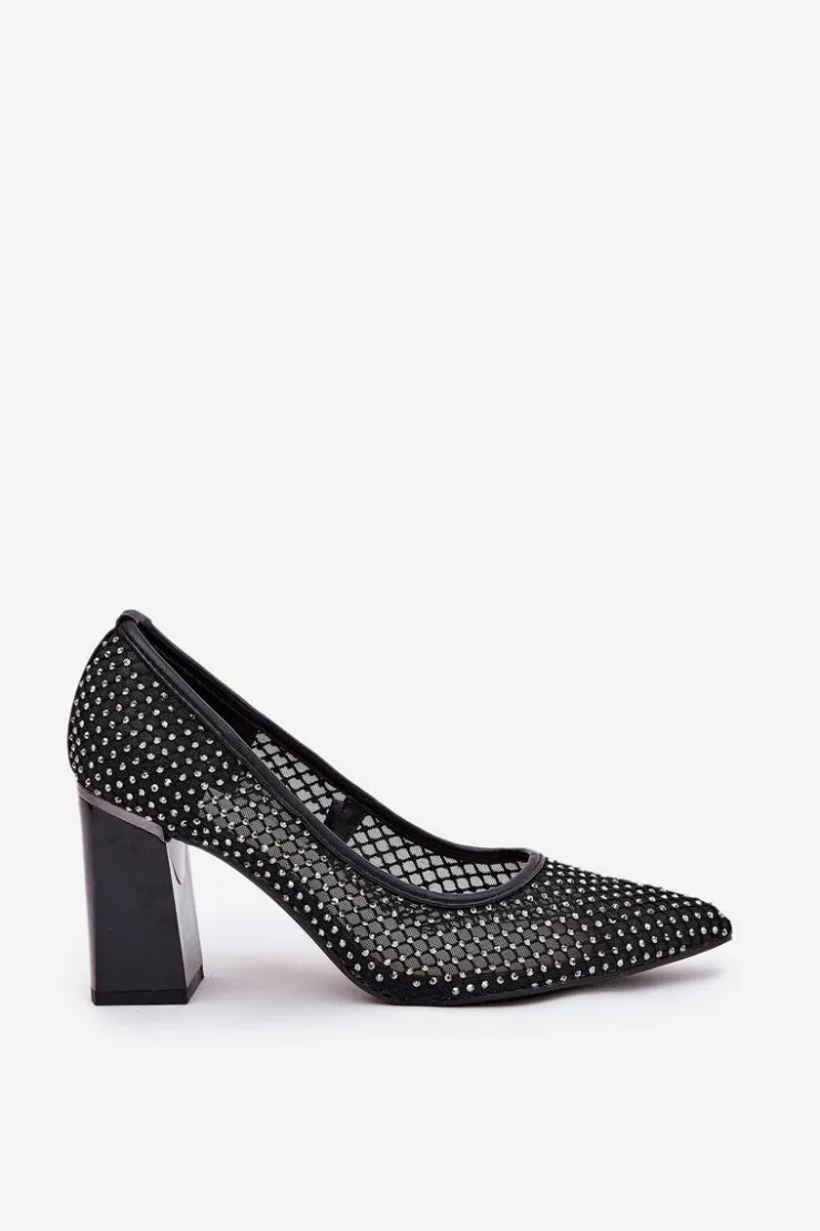 Clearance Buty damskie Vinceza Zdobione Siateczkowe Czółenka Na Słupku Vinceza 62211 Czarne Czarny