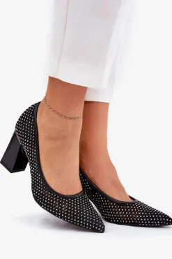 Clearance Buty damskie Vinceza Zdobione Siateczkowe Czółenka Na Słupku Vinceza 62211 Czarne Czarny