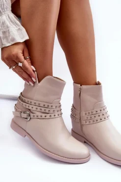 Boto Czarne Botki|Brązowe I Beżowe Botki*Zdobione Skórzane Botki Damskie Na Płaskim Obcasie Beżowe Adkrana