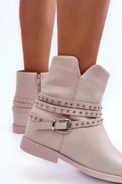 Boto Czarne Botki|Brązowe I Beżowe Botki*Zdobione Skórzane Botki Damskie Na Płaskim Obcasie Beżowe Adkrana