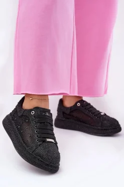 Damskie GOE Zdobione Sneakersy Na Platformie NN2N4021 Czarne