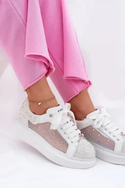 Outlet GOE Zdobione Sneakersy Na Platformie RR2N4003 Białe