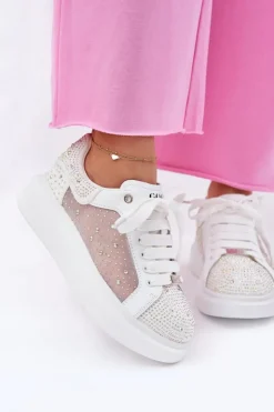 Outlet GOE Zdobione Sneakersy Na Platformie RR2N4003 Białe