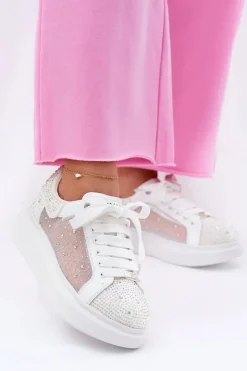 Outlet GOE Zdobione Sneakersy Na Platformie RR2N4003 Białe