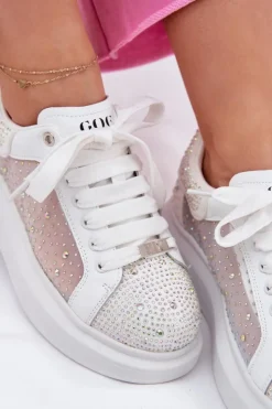 Outlet GOE Zdobione Sneakersy Na Platformie RR2N4003 Białe