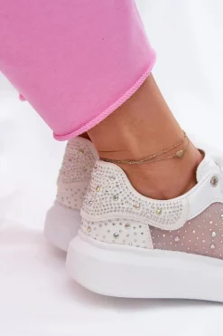 Outlet GOE Zdobione Sneakersy Na Platformie RR2N4003 Białe