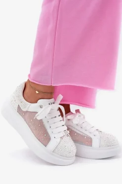 Outlet GOE Zdobione Sneakersy Na Platformie RR2N4003 Białe