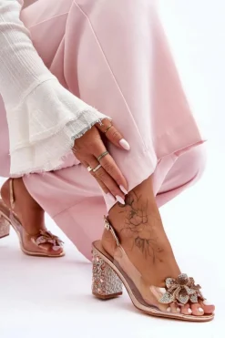 Damskie buty S.Barski Sandały Na Obcasie*Zdobione Stylowe Sandały Transparentne Różowe Złoto S.Barski MR1037-18