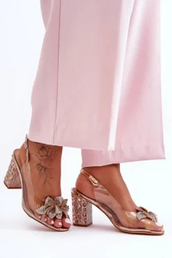 Damskie buty S.Barski Sandały Na Obcasie*Zdobione Stylowe Sandały Transparentne Różowe Złoto S.Barski MR1037-18