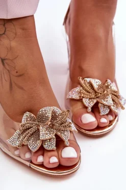 Damskie buty S.Barski Sandały Na Obcasie*Zdobione Stylowe Sandały Transparentne Różowe Złoto S.Barski MR1037-18
