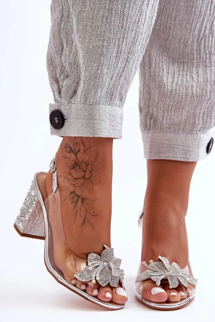 Damskie Damskie buty S.Barski Zdobione Stylowe Sandały Transparentne Srebrne S.Barski MR1037-18