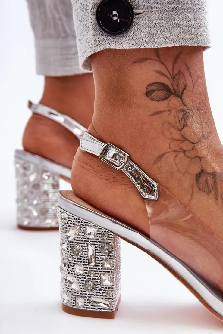 Damskie Damskie buty S.Barski Zdobione Stylowe Sandały Transparentne Srebrne S.Barski MR1037-18