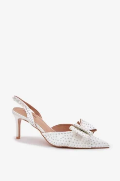 Online Boto Zdobione Szpilki Z Odkrytą Piętą I Kokardką Białe Nilandriela Biały