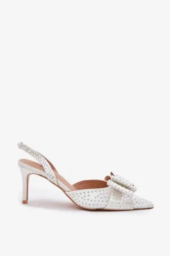 Online Boto Zdobione Szpilki Z Odkrytą Piętą I Kokardką Białe Nilandriela Biały