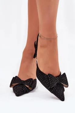 Boto Czółenka Klasyczne*Zdobione Szpilki Z Odkrytą Piętą I Kokardką Czarne Nilandriela Czarny