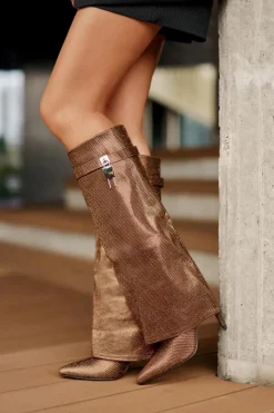 Boto Kozaki Ocieplane|Kozaki Na Szpilce*Zdobione Wsuwane Kozaki Na Szpilce Z Wywiniętą Cholewką Brązowe Enathlin Brązowy