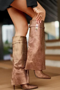 Boto Kozaki Ocieplane|Kozaki Na Szpilce*Zdobione Wsuwane Kozaki Na Szpilce Z Wywiniętą Cholewką Brązowe Enathlin Brązowy