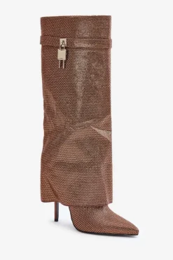 Boto Kozaki Ocieplane|Kozaki Na Szpilce*Zdobione Wsuwane Kozaki Na Szpilce Z Wywiniętą Cholewką Brązowe Enathlin Brązowy