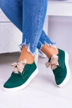 Best Boto Zielone Skórzane Damskie Tenisówki Loop