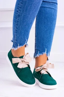 Best Boto Zielone Skórzane Damskie Tenisówki Loop