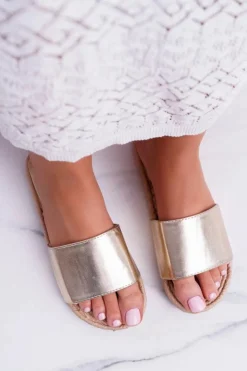 Best Boto Złote Damskie Klapki Mindset