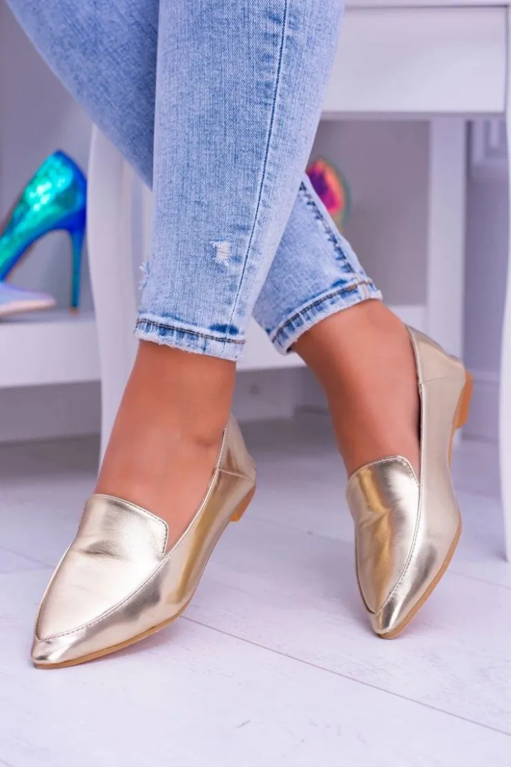 Outlet Boto Złote Lustrzane Mokasyny Damskie Lu Boo Mireldo